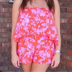 Floral Orange and Pink Romper strapless S
